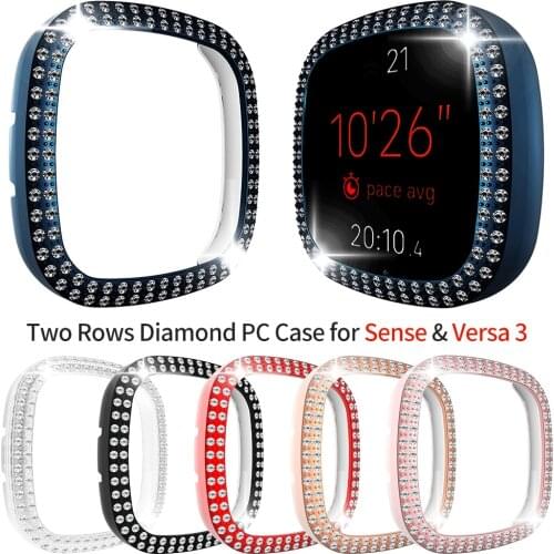 Lightweight PC Diamond Case for Fitbit Sense Versa 3 Watch Cover Bling Women Protective Shell Fashion Hard Bumper Accessories
