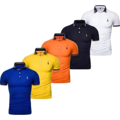 2020 New Summer Cotton Polo Men Solid Griaffe Embroidery Short Sleeve Polo Shirt Men Fashion Male Tee Shirts