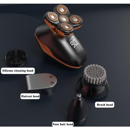 New 5 In 1 4D Mens Rechargeable Bald Head Electric Waerpoof Shaver Floating Heads Beard Nose Ear Hair Trimmer Razor Clipper