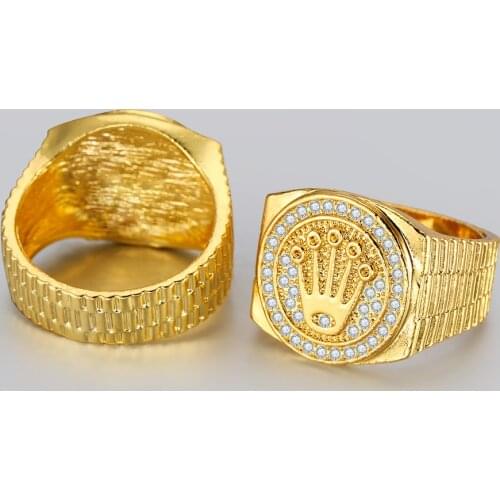 Personality Gold Plated Crown Ring Iced Out Rhinestone Men Women' Party Ring Punk Biker Ring Unisex Hip Hop Jewelry Lovers Gift