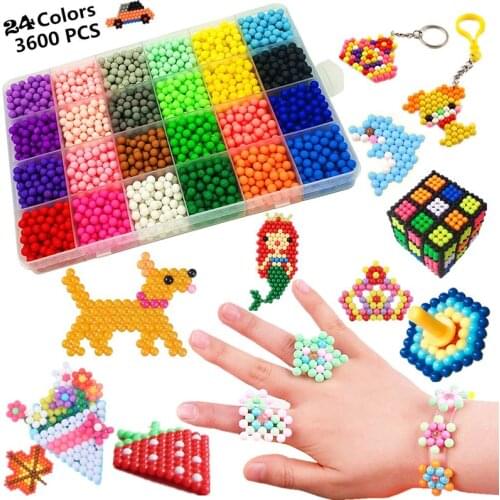 Water Fuse Beads Kit 24 Colors 3600 Beads , Creative Beads Toy DIY Magic Water Sticky Beads Complete Set For Children Beginners