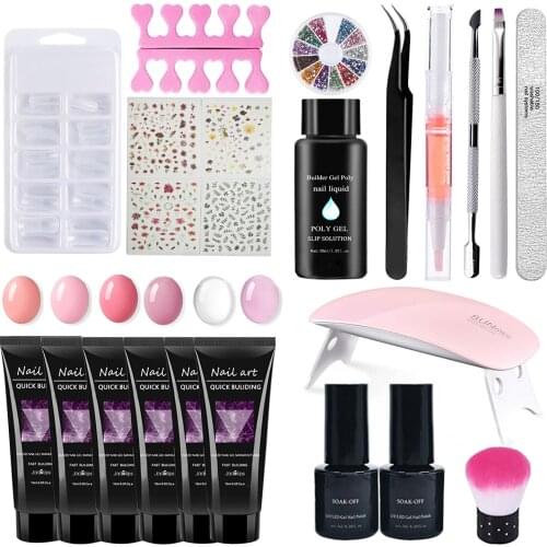 Manicure Set With Mini UV Lamp Nail Set 121PCS Poly Extention Gel Set 6 Color UV Gel Nail Polish Kit Tools Set