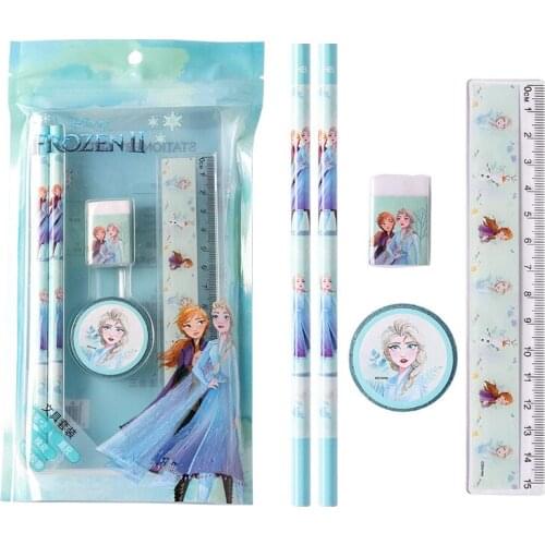 Disney Frozen Five-piece Cartoon Stationery Tape Pencil Eraser Ruler Combination Set Student Gift Pack School Supplies Prize