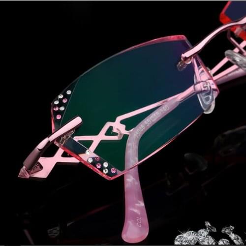 Eye Glasses for Women Diamond Cutting Glasses Rimless Eyeglasses Custom Prescription Ultralight Finished Spectacle Lenses 134