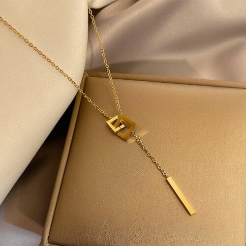 Trendy Exquisite Titanium Steel Geometric Square Chain Necklace for Women High Quality Pendant Temperament Jewelry Ins Hot Gift