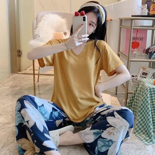 Pyjama Women Clothes Summer Womens Pajamas Sets Short-sleeved Sleepwear Suits Girl Fashion Casual Outerwear Sleepwear Night Suit