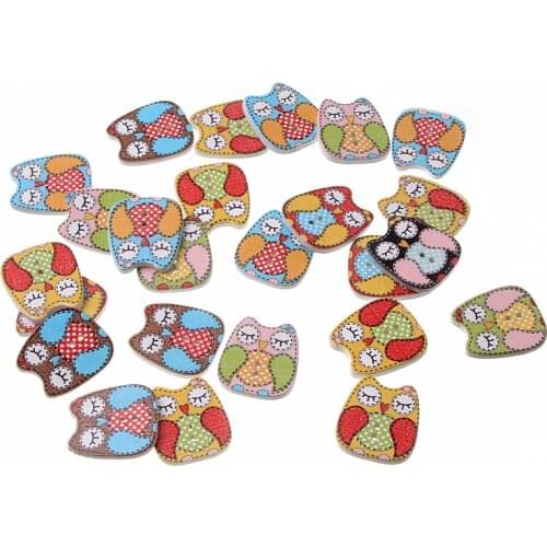 50pcs Mixed Owl Wooden Buttons For Children Clothing Sewing Accessories Button Decoration Scrapbook Crafts DIY 20x21mm