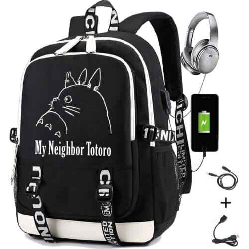Kawaii Cartoon Anime Men Backpacks Student My Neighbor Totoro Canvas Boys Grils Fashion Casual School Bags USB Charging