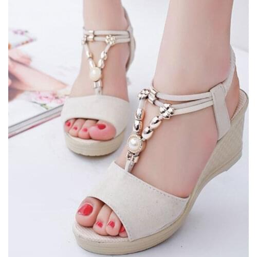 Summer Women Gladiator Sandals Wedges High Heel Platform Laides Shoes Peep Toe String Beads Casual Female Zapatos De Mujer