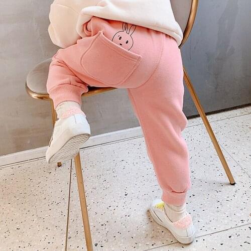 Kids Boys Girls Cartoon Sport Pants Pink Beige Black Baby Big PP Cotton Plus Velvet Thick Casual Children Trousers Harem Pants