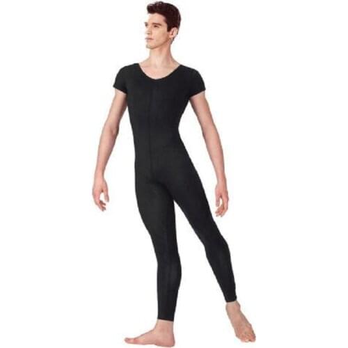 Speerise Adlut One Piece Black Mens Short Sleeve Unitard Ballet Full Body Tight Jumpsuit Dance Costumes Bodysuit