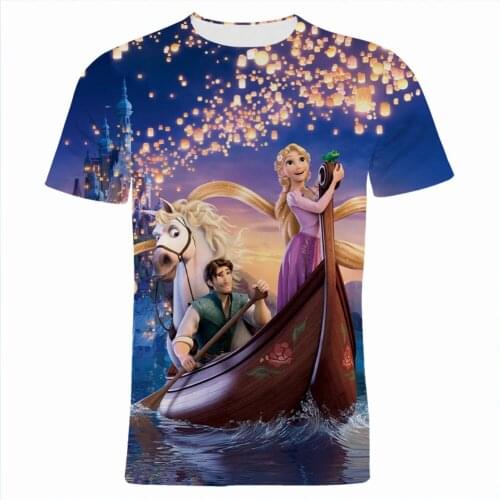 Tangled Oversize T-shirt Husband Summer Disney 3D Print Men Women Tee Shirts Cartoon Aniem Boy Girl Kids Clothes Tops