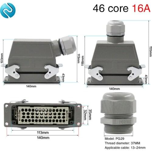 Heavy duty connector 46 core cold pressure h24b-hee-046 rectangular aviation plug socket industrial waterproof socket 16A