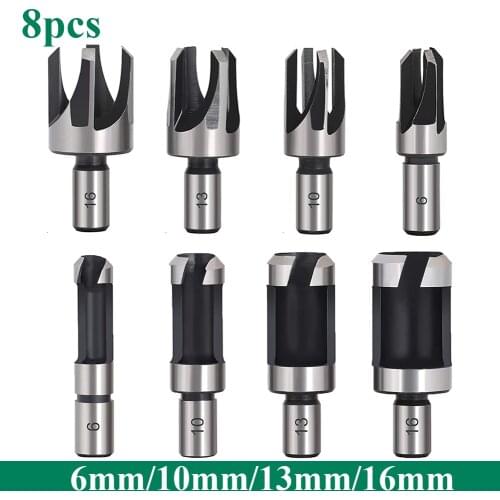 8Pcs 5/8" 1/2" 3/8" 1/4" Wood Plug Cutter Drill Cutting Tool Drill Bit Set Straight And Tapered Taper Woodworking Cork Drill Bit