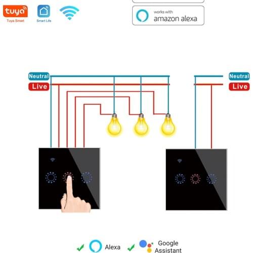 Tuya WiFi Smart Switch 2-WAY Touch Wall Panel for Smart Home Automation APP Remote Control UK EU Work with Alexa Google Home