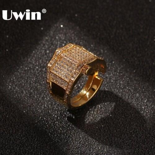 UWIN Fashion Hiphop Rapper Gold/White Gold Ring Irregularity Full Iced Cubic Zirconia Party Wedding Mens Rings CZ Jewelry Gifts
