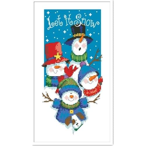 Let it snow cross stitch snowman 18ct 14ct 11ct white fabric cotton thread embroidery DIY handmade needlework