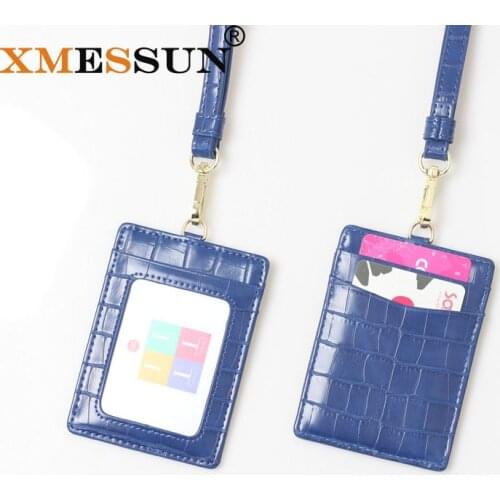 XMESSUN 2021 New Embossed Crocodile Leather Lanyard Card Holder For Men Women ID Card Holder Leather Monogrammed Letters