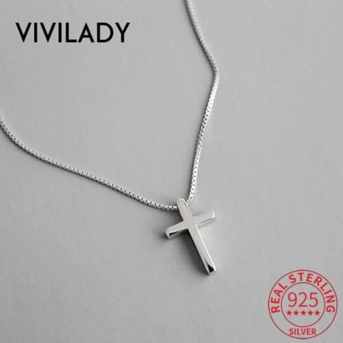 VIVILADY Minimalist Style Authentic 925 Sterling Silver Cross Dangle Women Pendant Necklace Chic Box Chain For Female Jewelry