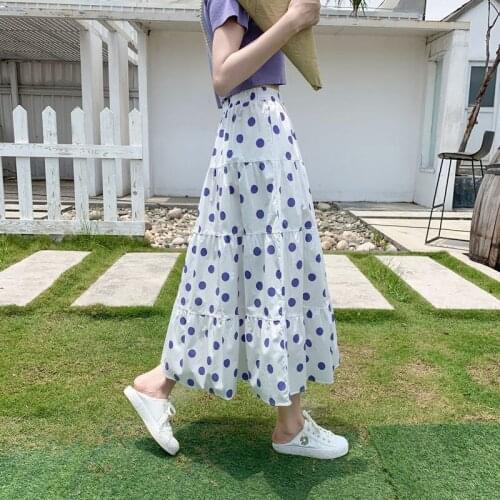 2021 New Summer Korean Fashion Women Elastic High Waist Polka Dot Print Skirts All-matched Vintage Slim Skirts for Ladies Z244