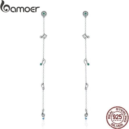 BAMOER Hot Sale 100% 925 Sterling Silver Swaying Notes Long Drop Earrings for Women Sterling Silver Earrings Jewelry SCE202