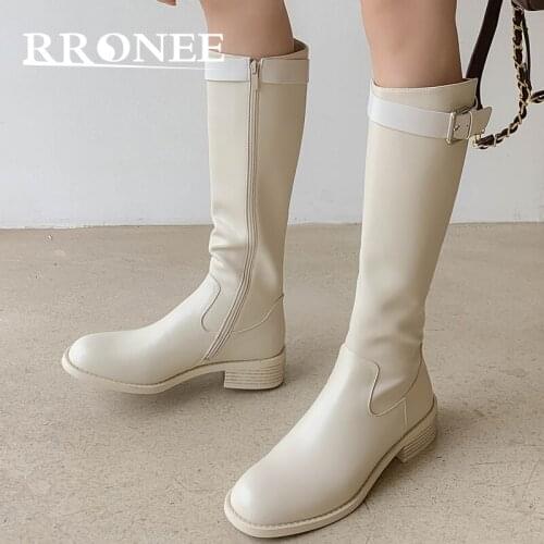 Skinny Boots Femininity Flat Heel Ankle boots Tall boots New fall 2021 round toe leather boots