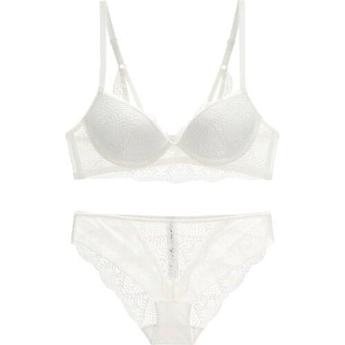 Womens French Sexy Lace Deep V Gathering Bra Top Support Thin Thick Comfortable Breathable and Supportive Lace Bra Set WT093