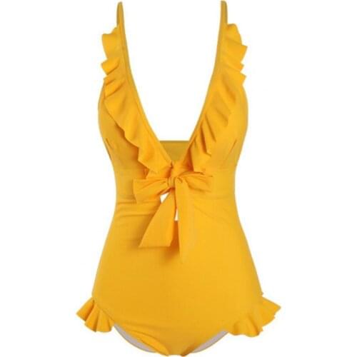 Womens swimwear 2021 Swimwear Sexy High Waist Lotus Leaf Low Collar Backless Bikini Swimsuit with Chest Pad for Swimming Pool