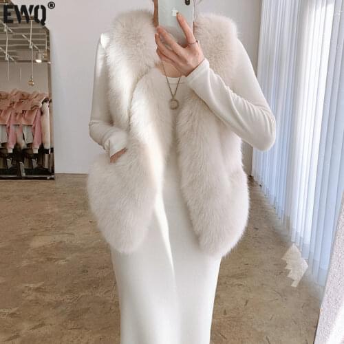 [EWQ] Korea Chic Casual Trendy Women New Solid Color V-neck Fashion Imitation Mink Fur Sleeveless Vest Coat Autumn 2021 16E2475