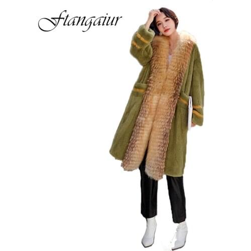 Ftangaiur 2020 Winter Import Velvet Mink Fur Coat Colorful Slim Golden Island Fox Fur Womens X-Long Natural Real Mink Coats
