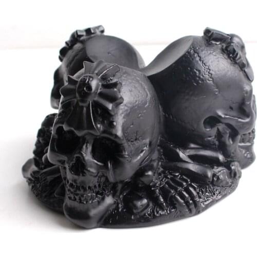 1PC Black Carved Resin Human Head Skull Pedestal Skeleton Style Base Ball Sphere Eggs Holder Sculpture Gift Home Decor