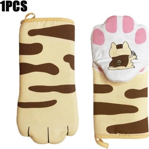 1PC 3D Cartoon Animal Cat Paws Oven Long Mitts Microwave Heat Resistant Non-slip Gloves Cotton Baking Insulation Gloves