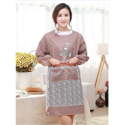 1PC Hot New Kitchen Apron For Woman Funny Cooking Waterproof Aprons Long Sleeves Work Overalls Clothes LF 177