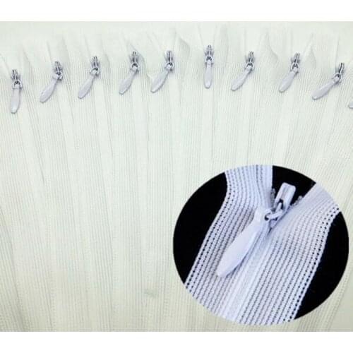 10pcs 3# white 28cm/30cm/40cm/50cm/60cm nylon invisible soft tulle coil Chiffon zipper sewing Silk Zippers