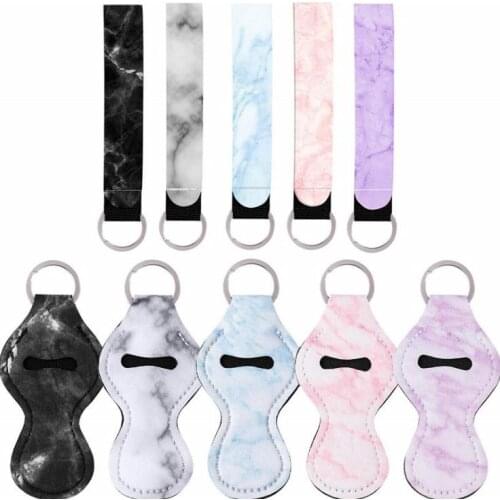 100Set Marbling Chapstick Holder Keychains with Wristlet Lanyard Neoprene Lipstick Holder Keychain Best Party Gifts SN3812