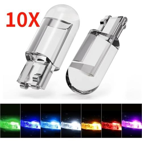 2Pcs/10Pcs W5W 194 T10 Glass Housing Cob Car Led Light Bulb 6000K White Green Blue Red Wedge License Plate Lamp Dome Light White