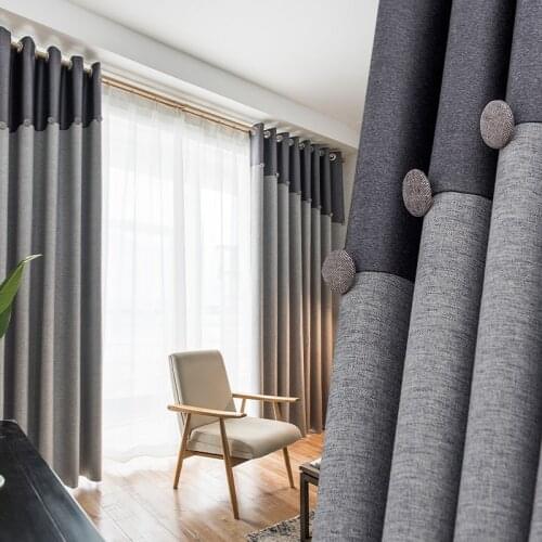 2020 Curtains Creative Stitching Curtains with Button Decor Cotton Linen Blackout Curtains for Living Room Window Curtain Drapes