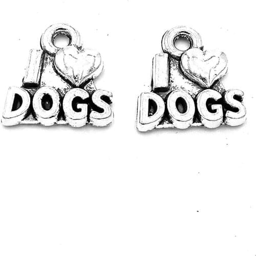 40pcs I love dogs charms pendant 13x12mm antique silver ornament accessories jewelry making DIY base material