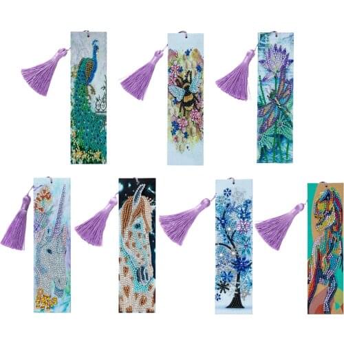 5D DIY Special Shaped Diamond Painting Leather Bookmark Diamond Embroidery Craft Tassel Bookmarks for Books Christmas Gifts