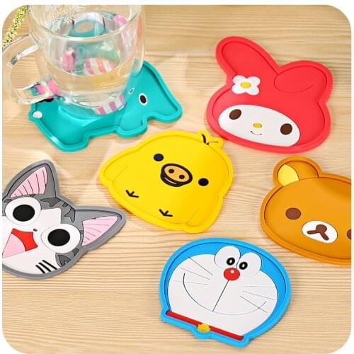 6Pcs Cute Anime Silicone Coffee Placemat Cartoon Drink Coaster Cup Glass Beverage Holder Potholder Pad Insulation Mat