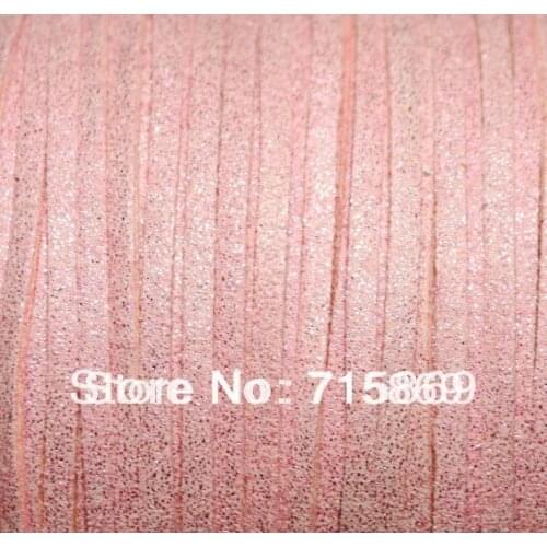Free Shipping 3 * 1.5mm 100Yards (92Meter) Metallic Pink Color Flat Faux Leather Suede Cord Fit DIY JEWELRY MARKING