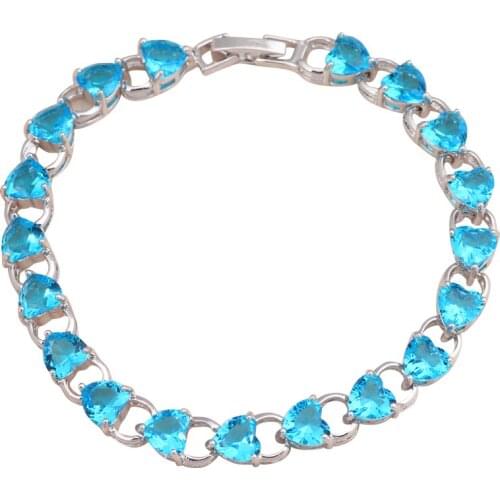 Heart style Friendship Bracelets Light Blue Zirconia Silver Wholesale Fashion jewelry Charm Bracelets TBS765A