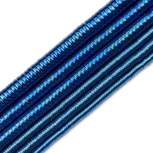 JHNBY Blue Flat Round Coin Hematite Natural Stone 3/4/6/8mm Spacers Handmade Loose Beads For Jewelry Making Diy Bracelets 15
