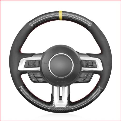 Yellow Marker Black PU Carbon Fiber Steering Wheel Cover for Ford Mustang 2015-2020 Mustang GT 2015 2017 2018 2019 2020