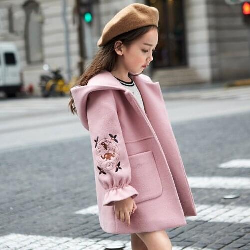 2020 Autumn Winter Girls Woolen Coat Pink Red Floral Petal Sleeves Long Jacket for Kids Age 8 10 12T Yrs Windbreaker Overcoats