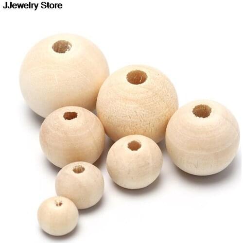 50pcs/100PCS Wooden Natural Round Loose Beads DIY 8/10/12/14/16/18/20mm for Bracelet Necklace Accessories Jewelry Making