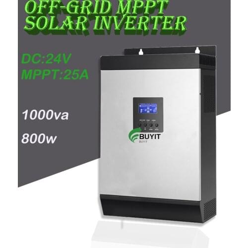 1000va Solar Inverter 24V Hybrid Inverter Pure Sine Wave Built-in 25A MPPT Solar Charge Controller Battery for home use