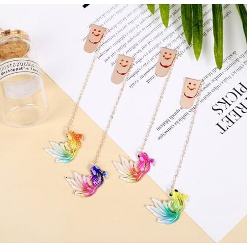 4pc Cute Color Goldfish Bookmark Metal Pendant Decor Accessories Book Mark Page Folder Student Office School Supplies Stationery