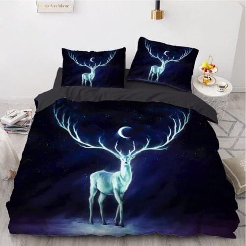 3D Animal Design Comforter Duvet Quilt Cover Bedding Set Full King Queen Double Full Twin Size Deer Black Home Textile