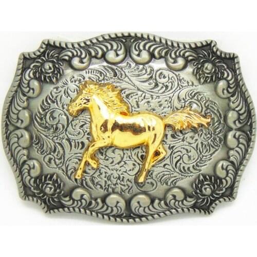 Western cowboy belt buckle Gold horse retro pattern zinc alloy belt fittings men smooth buckle